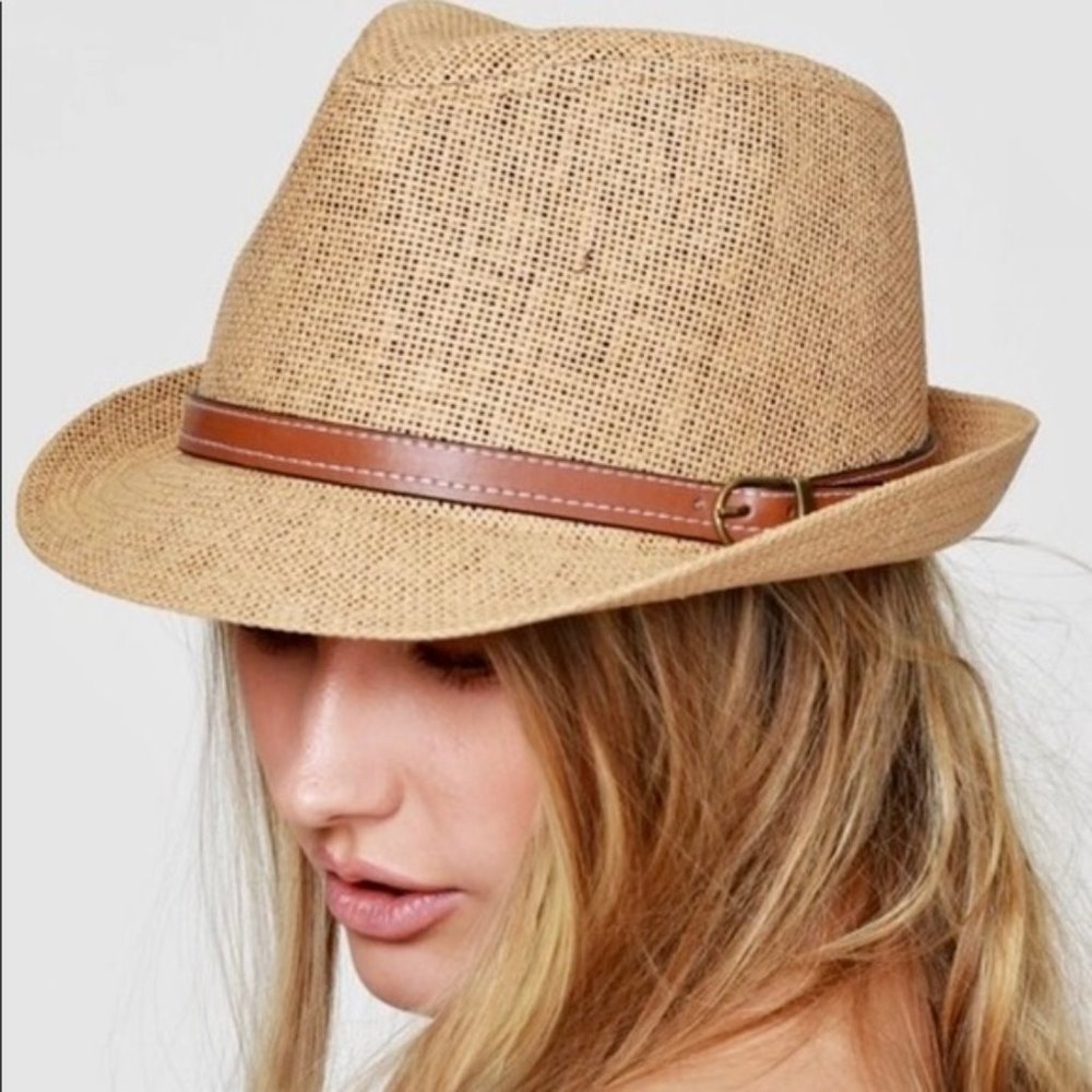 Classic Fedora with Faux Leather Belted Ac…